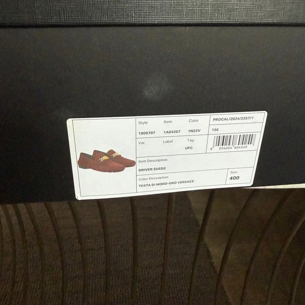 VERSACE 1009707 Medusa Men's Brown Suede Driver‎ Shoes, 40